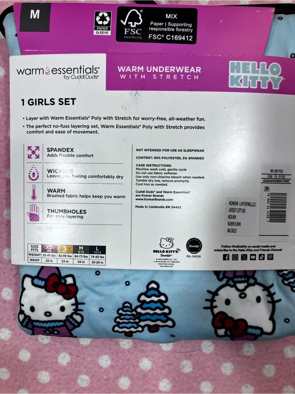 Hello Kitty Warm Underwear Girls M